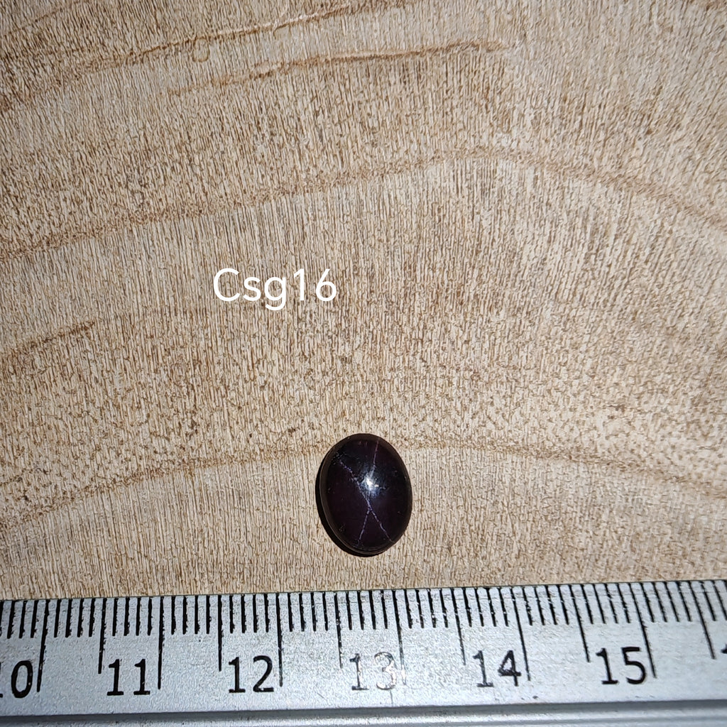 Star Garnet kabochon Csg16 – csillag gránát mérőszalaggal, méret referencia
