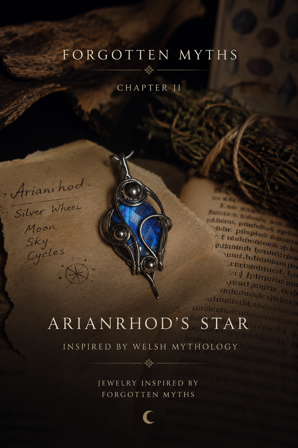 Blue labradorite pendant in medical steel – Arianrhod's Star | YourCrystal