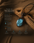 Tears of Yemaya – joruba mitológia ihlette kék aragonit vörösréz drótfonásos medál. Nyugalom, gyógyítás és óceáni erő – Yemaya tengeristen legendájából.