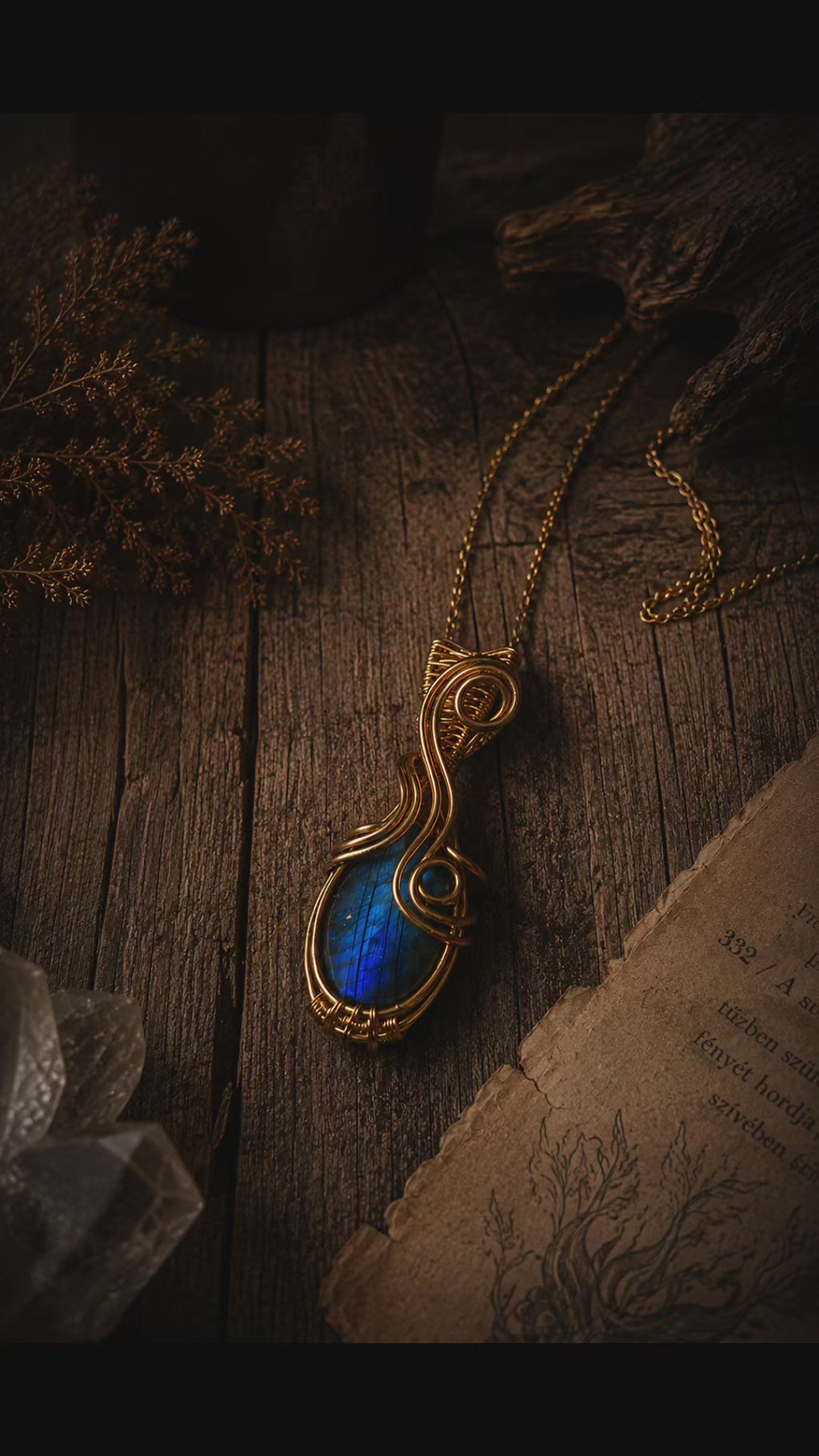 Brigid's Flame – Labradorite Brass Pendant